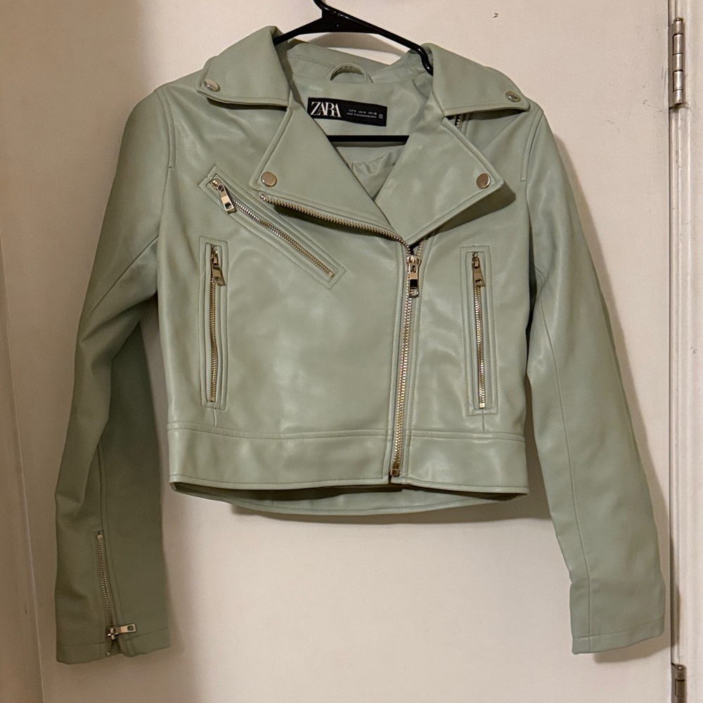 Zara Women's Light Green Leather Jacket